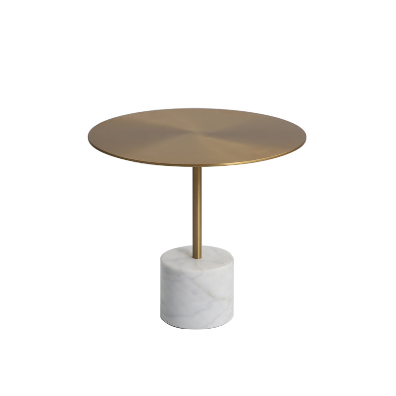 Marble Pedestal End Table Metal Black/ Gold Round Side End Table