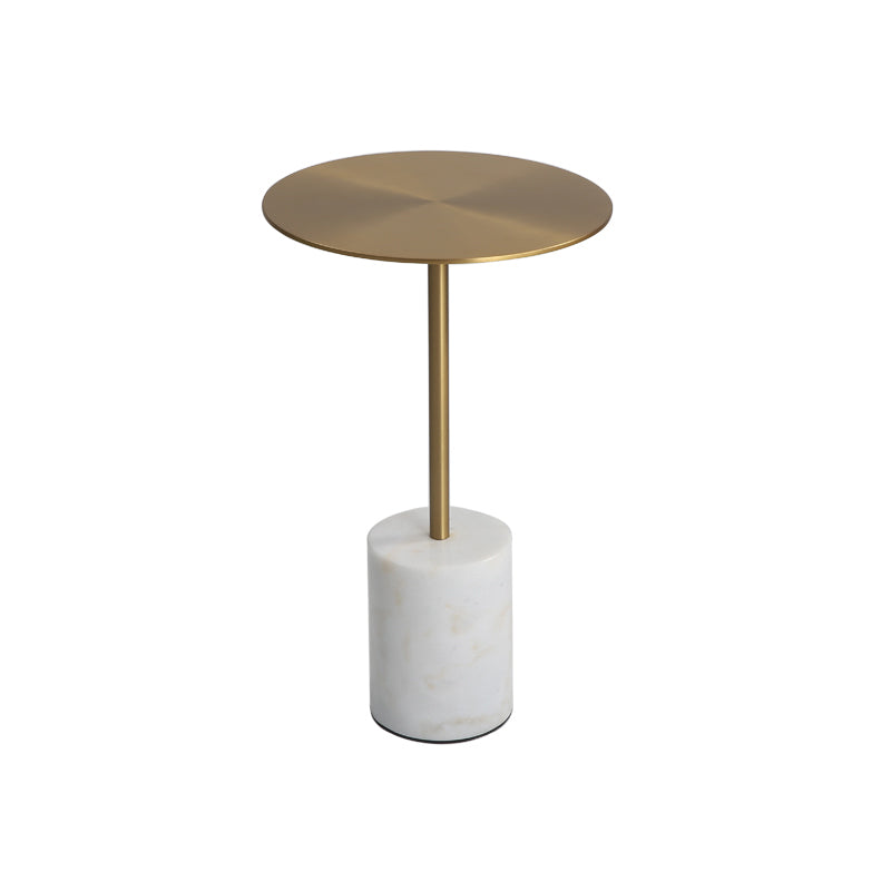 Marble Pedestal End Table Metal Black/ Gold Round Side End Table