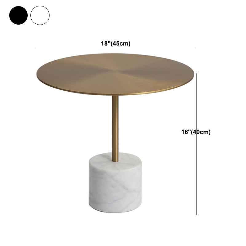 Marble Pedestal End Table Metal Black/ Gold Round Side End Table