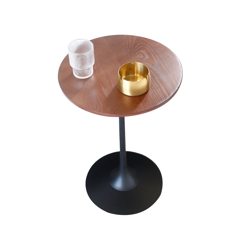 Pedestal Metal End Table Black/ Brown Round Wood Side End Table