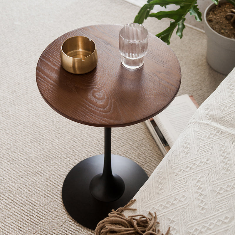 Pedestal Metal End Table Black/ Brown Round Wood Side End Table