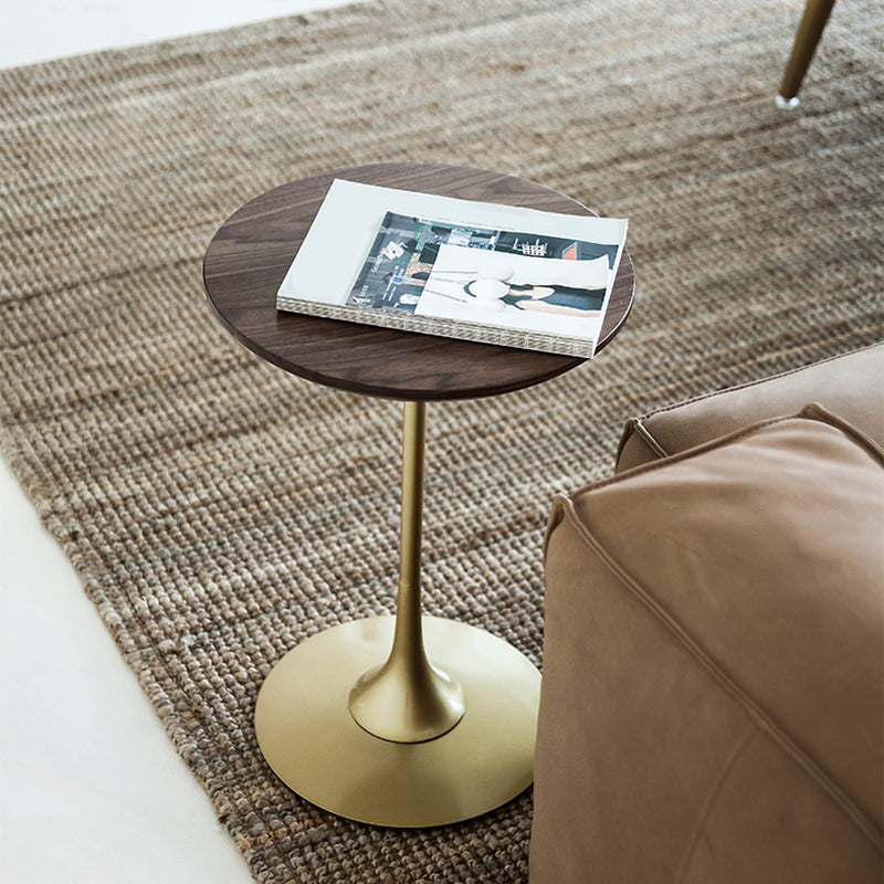 Pedestal Metal End Table Black/ Brown Round Wood Side End Table