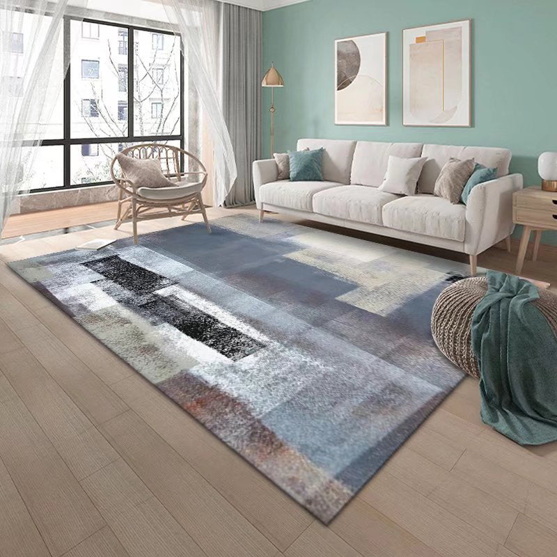 Dark Grey Abstract Print Rug Polyester Modern Rug Washable Rug for Living Room