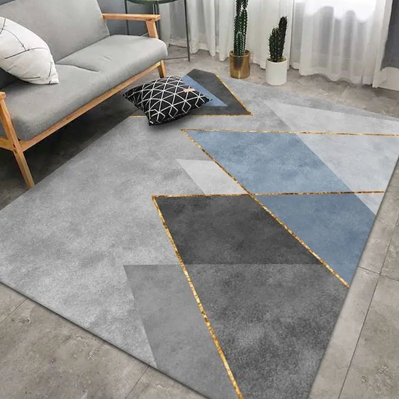 Grey Modern Rug Polyester Geometric Area Rug Washable Rug for Living Room