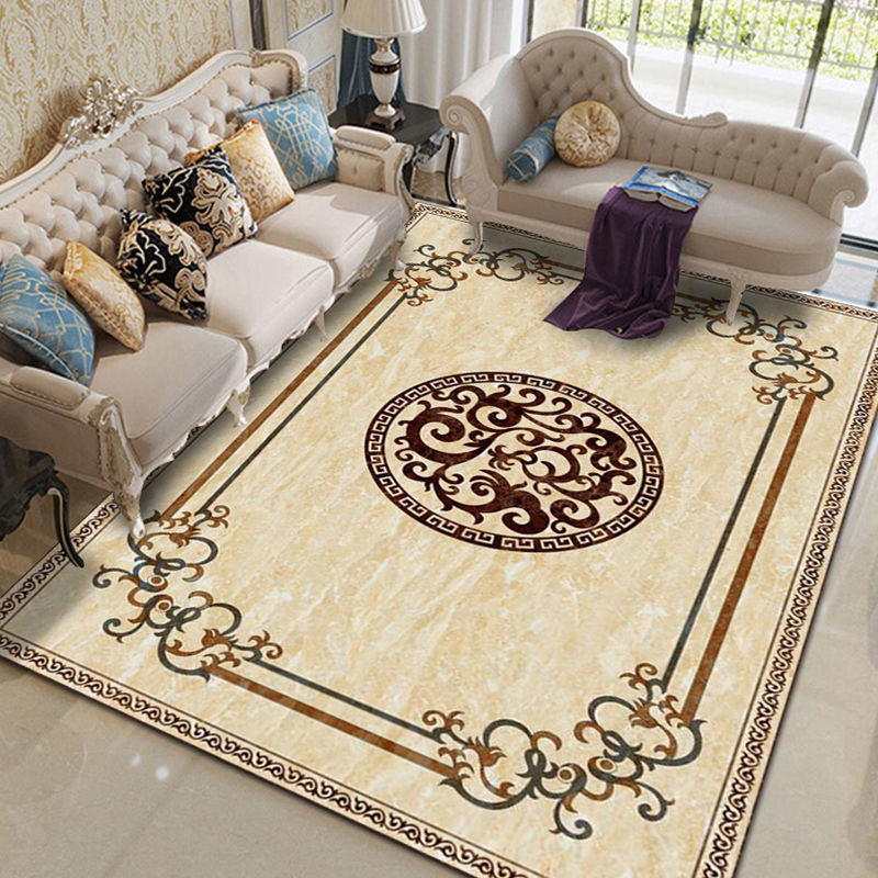 Navy Flower Rug Polyester Extravagant Rug Washable Rug for Living Room