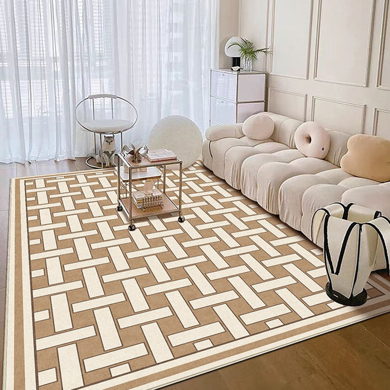 Light Brown Simple Carpet Polyester Pattern Carpet Washable Carpet for Drawing Room