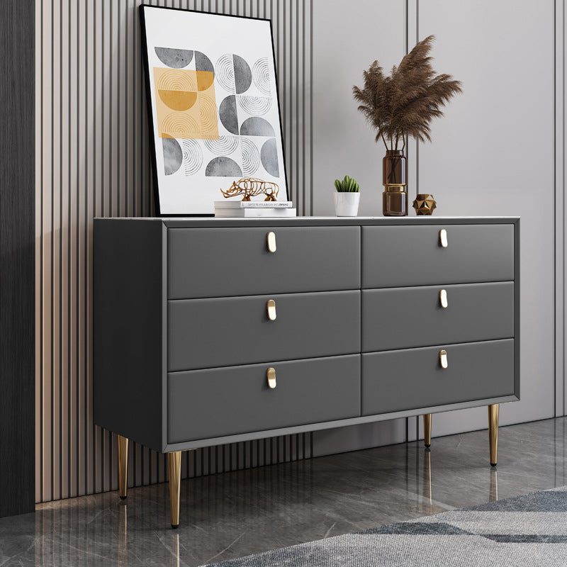 Modern Leatherwear Sideboard Stone Countertop Buffet Table with Drawer for Dining Room