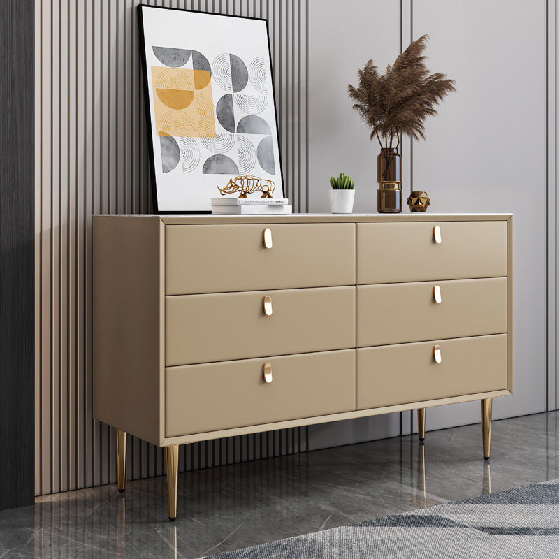 Modern Leatherwear Sideboard Stone Countertop Buffet Table with Drawer for Dining Room