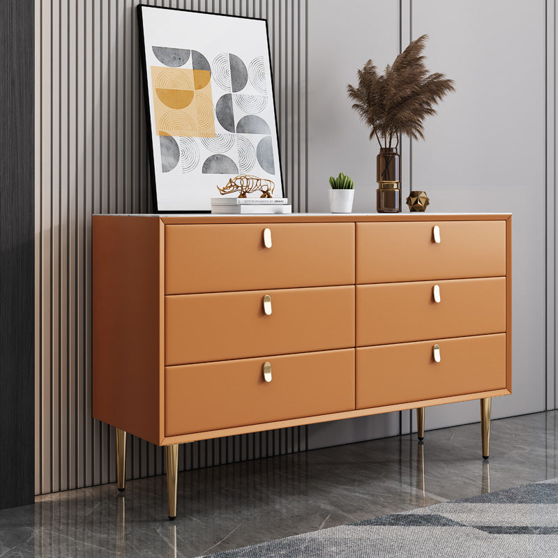 Modern Leatherwear Sideboard Stone Countertop Buffet Table with Drawer for Dining Room