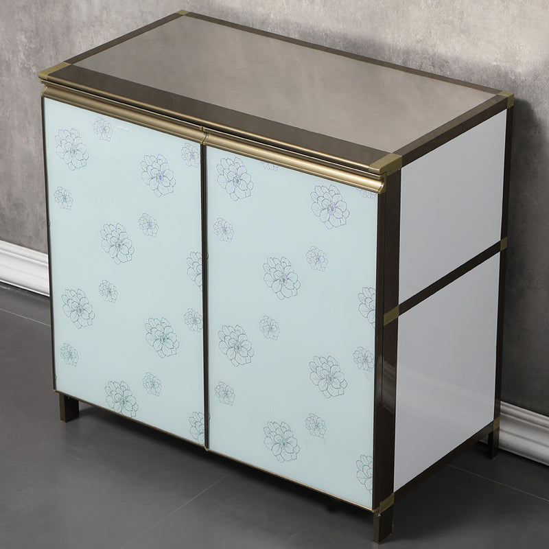 Modern White Metal Sideboard Tempered Glass Doors Cabinets Dining Server for Living Room