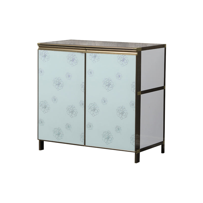 Modern White Metal Sideboard Tempered Glass Doors Cabinets Dining Server for Living Room