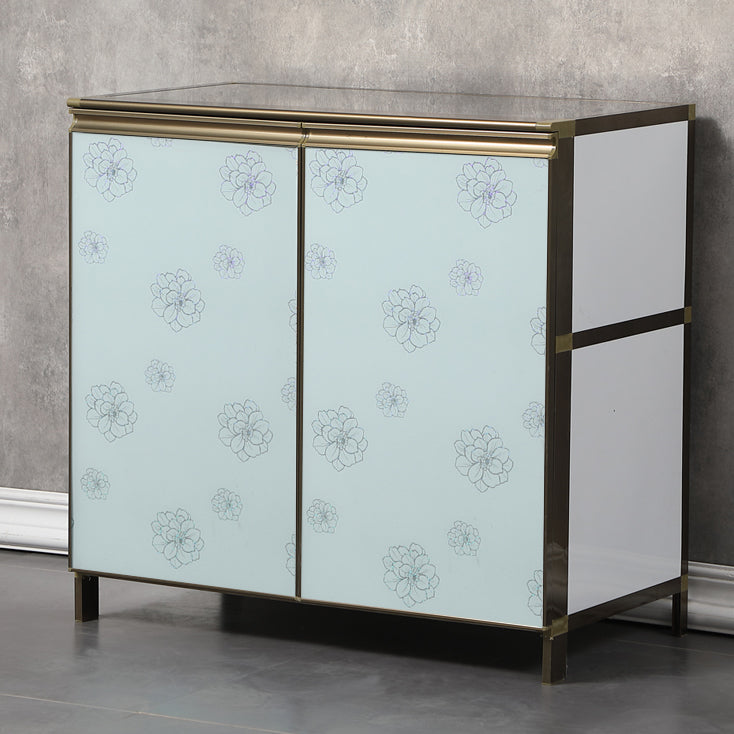 Modern White Metal Sideboard Tempered Glass Doors Cabinets Dining Server for Living Room