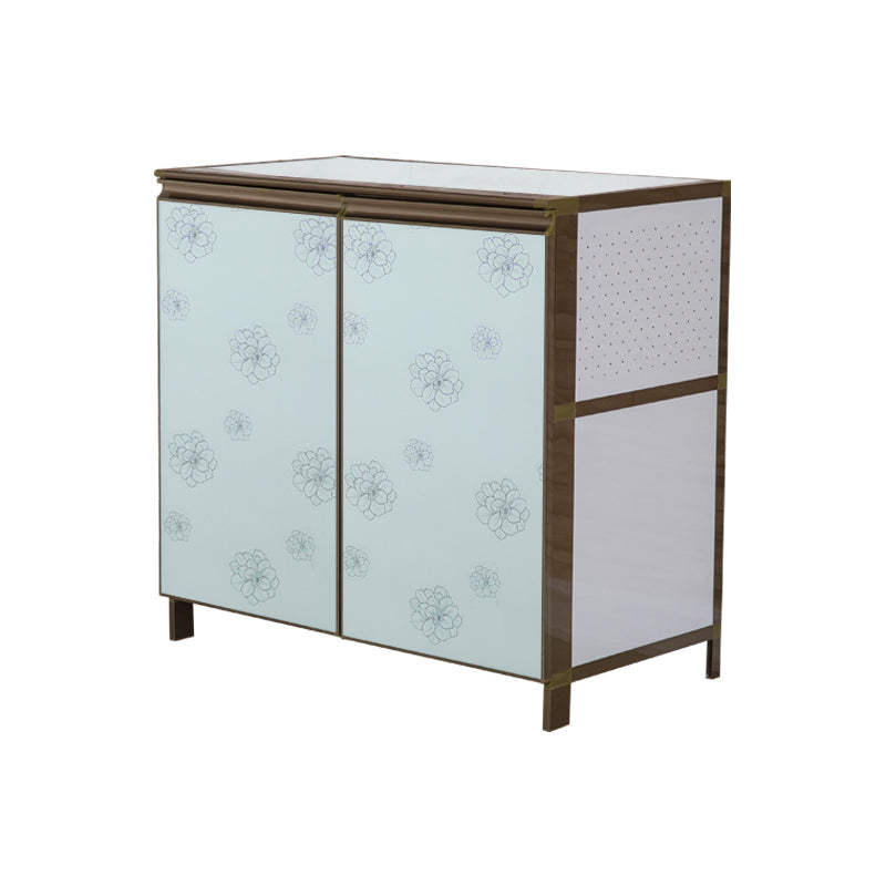 Modern White Metal Sideboard Tempered Glass Doors Cabinets Dining Server for Living Room