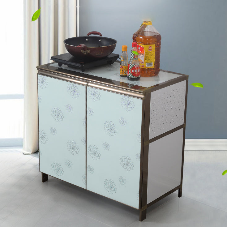 Modern White Metal Sideboard Tempered Glass Doors Cabinets Dining Server for Living Room