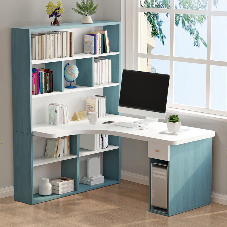 Modern Manufactured Wood Desk Corner Writing Desk with 1 Drawer and Bookshelf