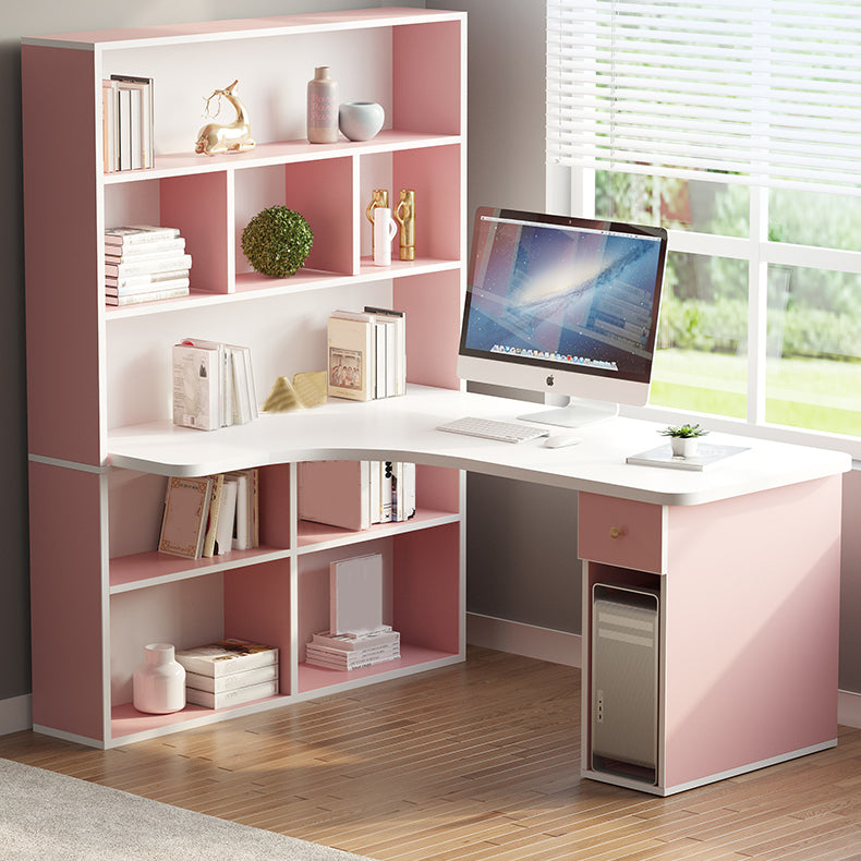 Modern Manufactured Wood Desk Corner Writing Desk with 1 Drawer and Bookshelf