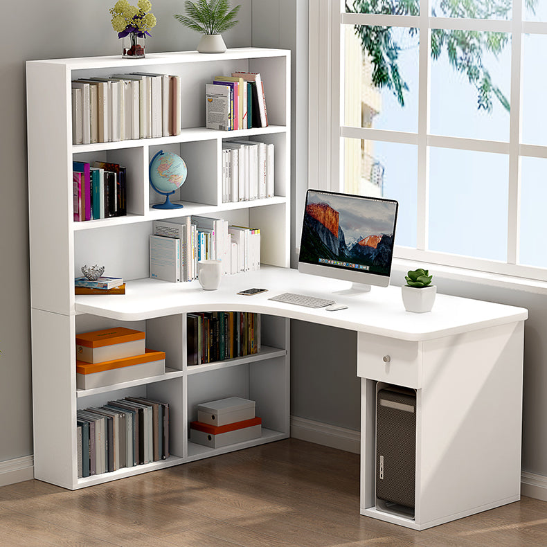 Modern Manufactured Wood Desk Corner Writing Desk with 1 Drawer and Bookshelf