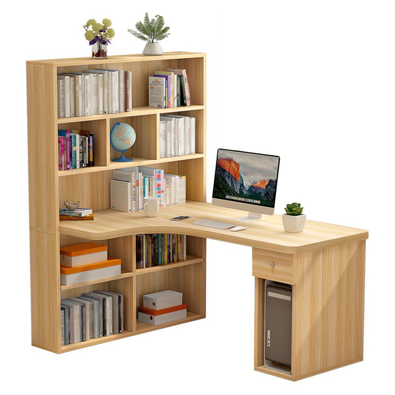 Modern Manufactured Wood Desk Corner Writing Desk with 1 Drawer and Bookshelf