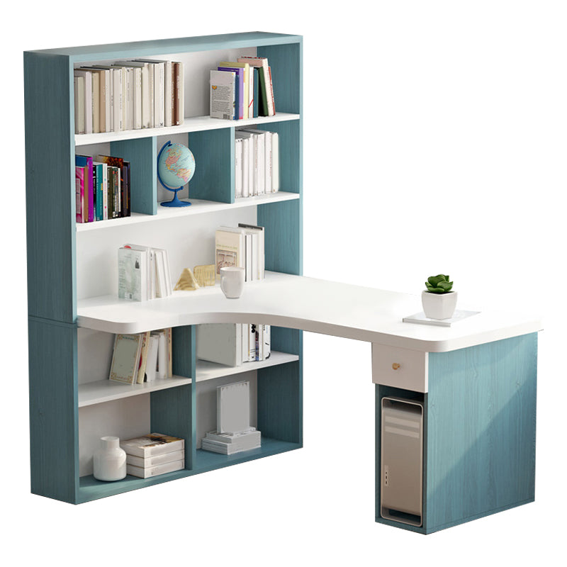 Modern Manufactured Wood Desk Corner Writing Desk with 1 Drawer and Bookshelf