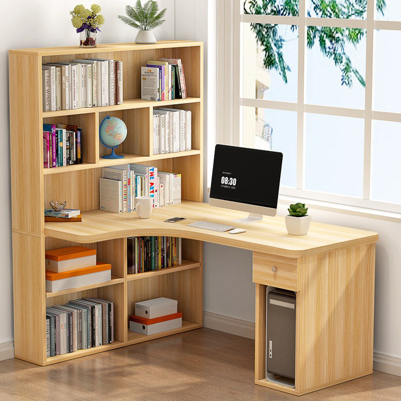 Modern Manufactured Wood Desk Corner Writing Desk with 1 Drawer and Bookshelf