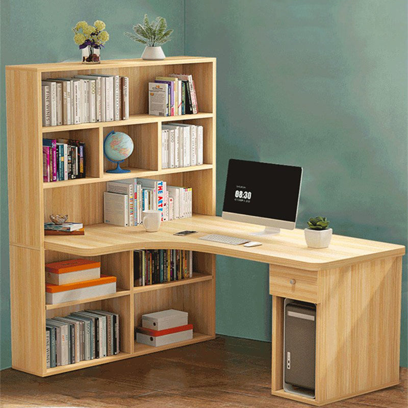 Modern Manufactured Wood Desk Corner Writing Desk with 1 Drawer and Bookshelf