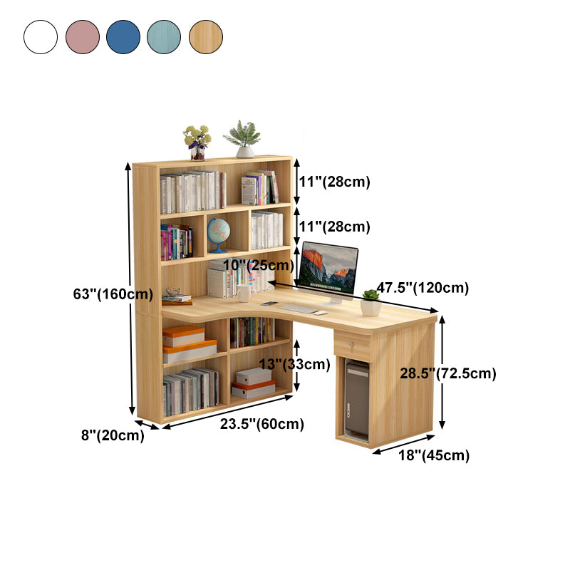 Modern Manufactured Wood Desk Corner Writing Desk with 1 Drawer and Bookshelf