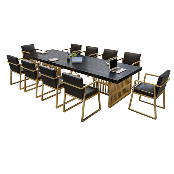 Glam Style Rectangular Office Desk Solid Wood Top Desk with Metal Legs for Office