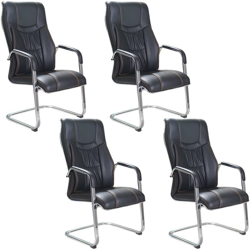Faux Leather Task Chair Modern High Back Office Chair with Fixed Arms