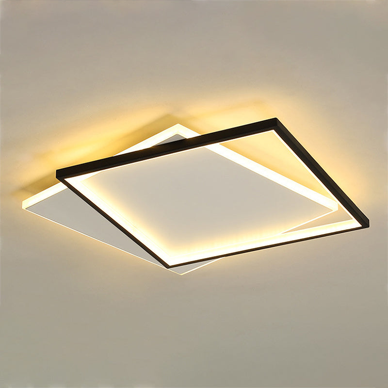 Metal Square Flush Ceiling Light Modern 2 Lights Flush Ceiling Light Fixtures in Black