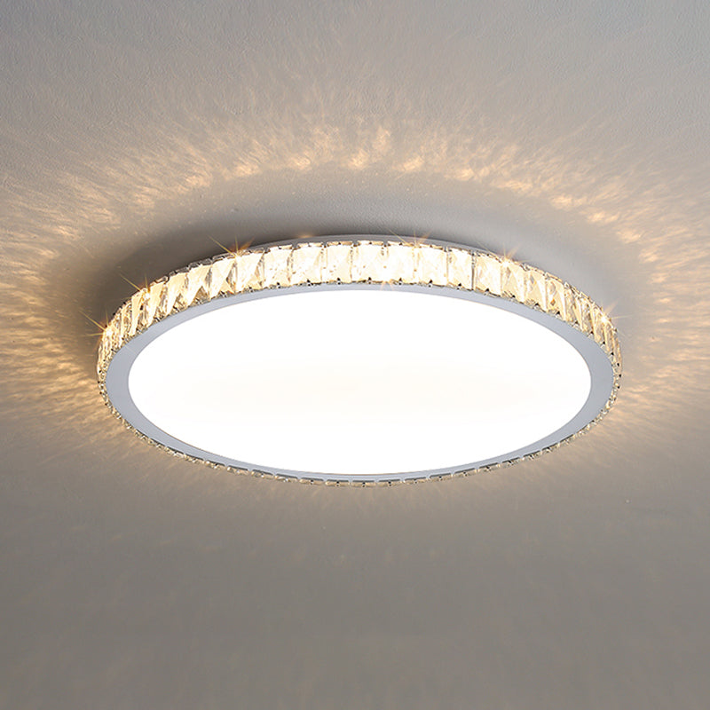 Modern Geometric Flush Light Fixture Crystal 1 Light Flush Mount Ceiling Fixture in White