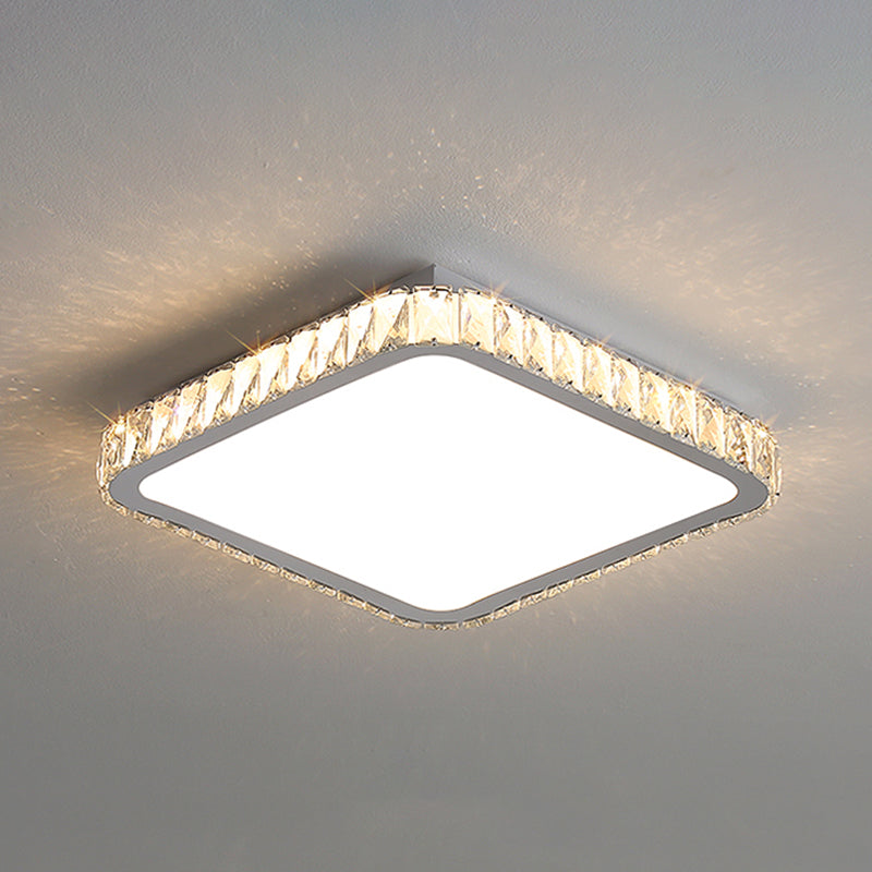 Modern Geometric Flush Light Fixture Crystal 1 Light Flush Mount Ceiling Fixture in White