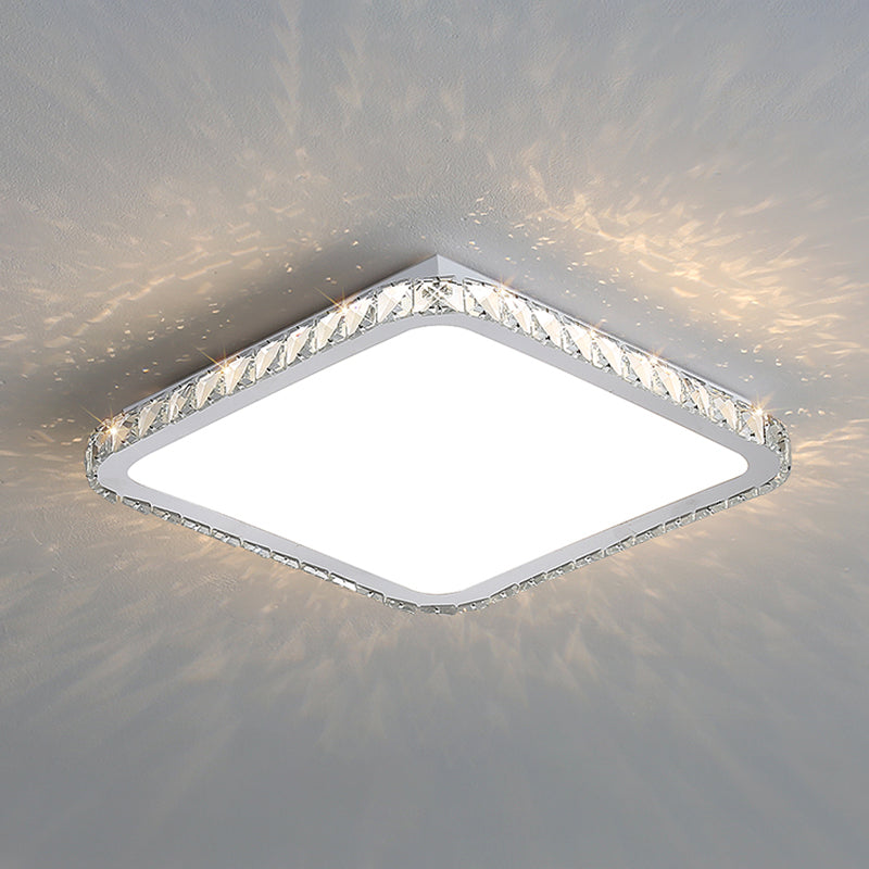 Modern Geometric Flush Light Fixture Crystal 1 Light Flush Mount Ceiling Fixture in White