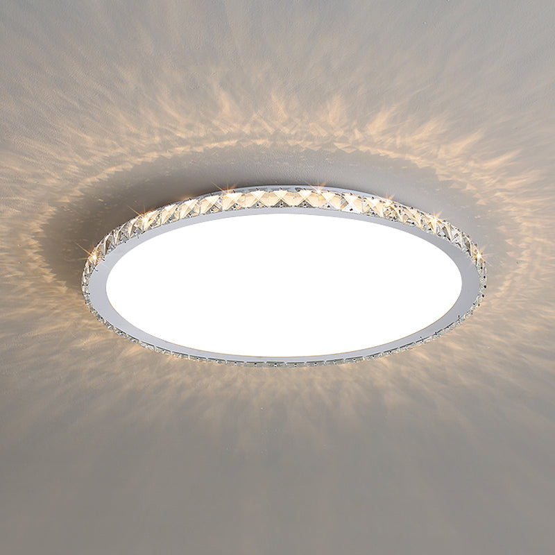 Modern Geometric Flush Light Fixture Crystal 1 Light Flush Mount Ceiling Fixture in White