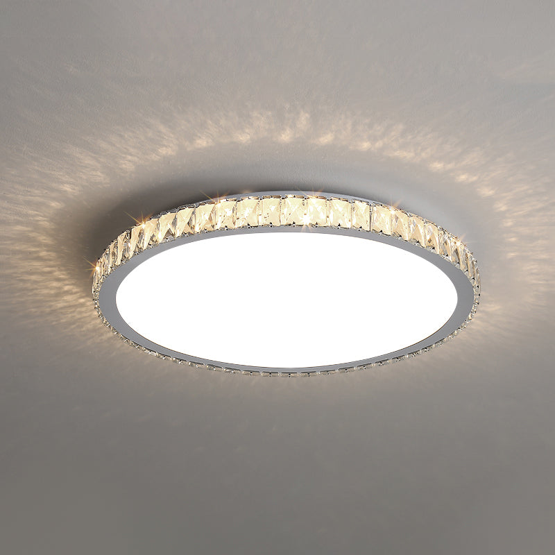 Modern Geometric Flush Light Fixture Crystal 1 Light Flush Mount Ceiling Fixture in White