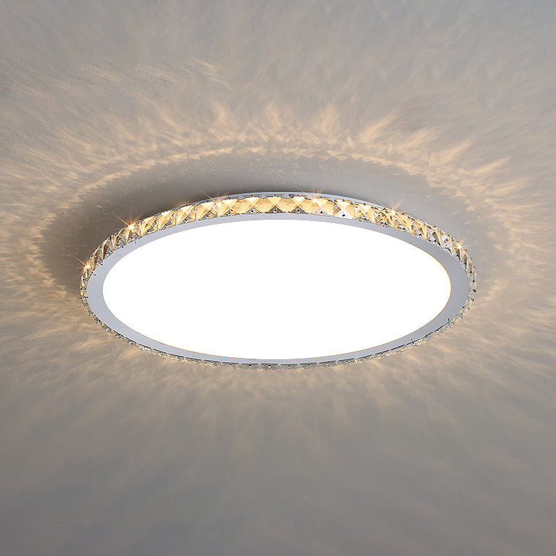 Modern Geometric Flush Light Fixture Crystal 1 Light Flush Mount Ceiling Fixture in White