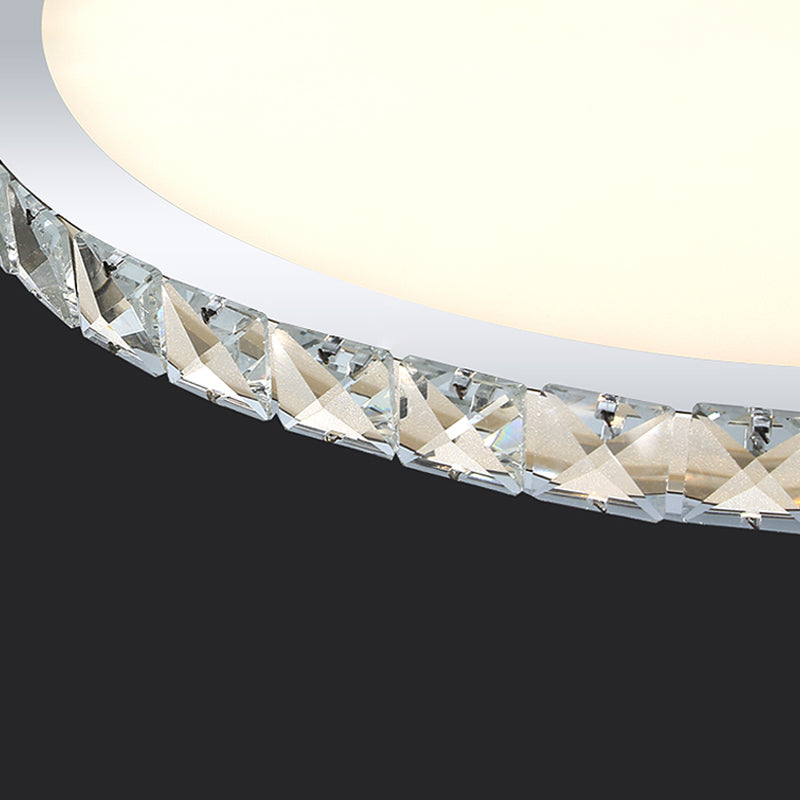 Modern Geometric Flush Light Fixture Crystal 1 Light Flush Mount Ceiling Fixture in White