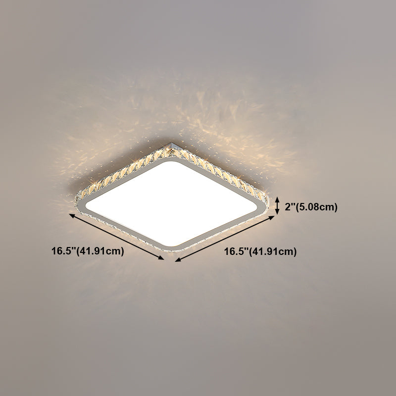 Modern Geometric Flush Light Fixture Crystal 1 Light Flush Mount Ceiling Fixture in White