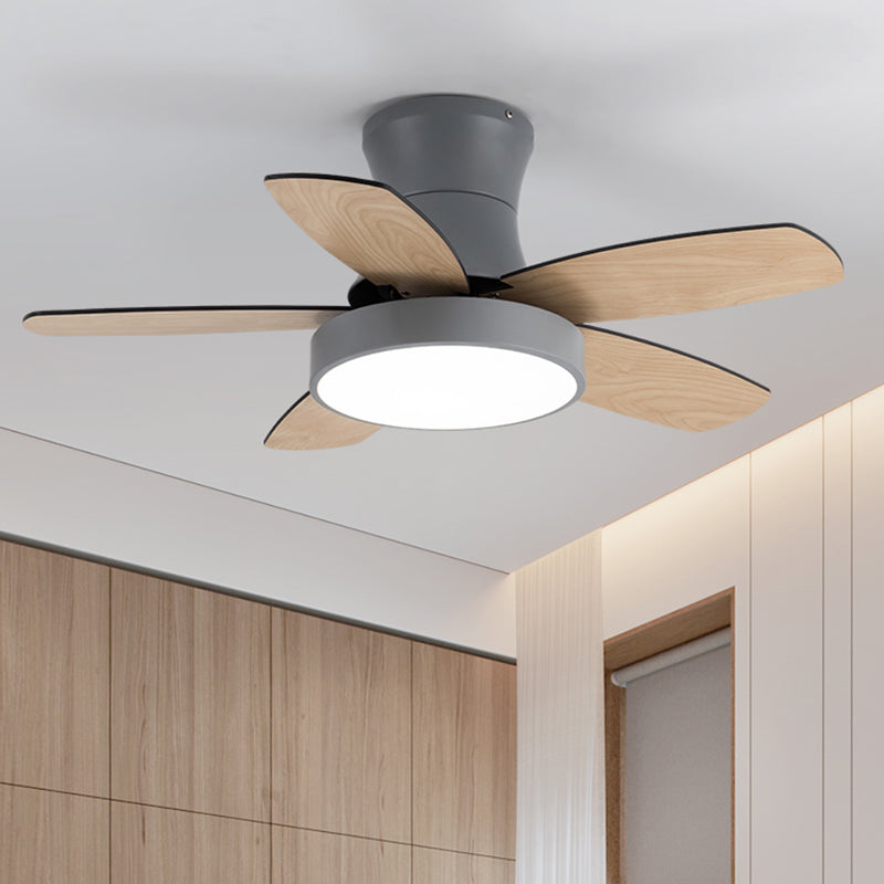 Round Ceiling Fan Light Kids Style Metal Single Light LED Flush Light for Bedroom