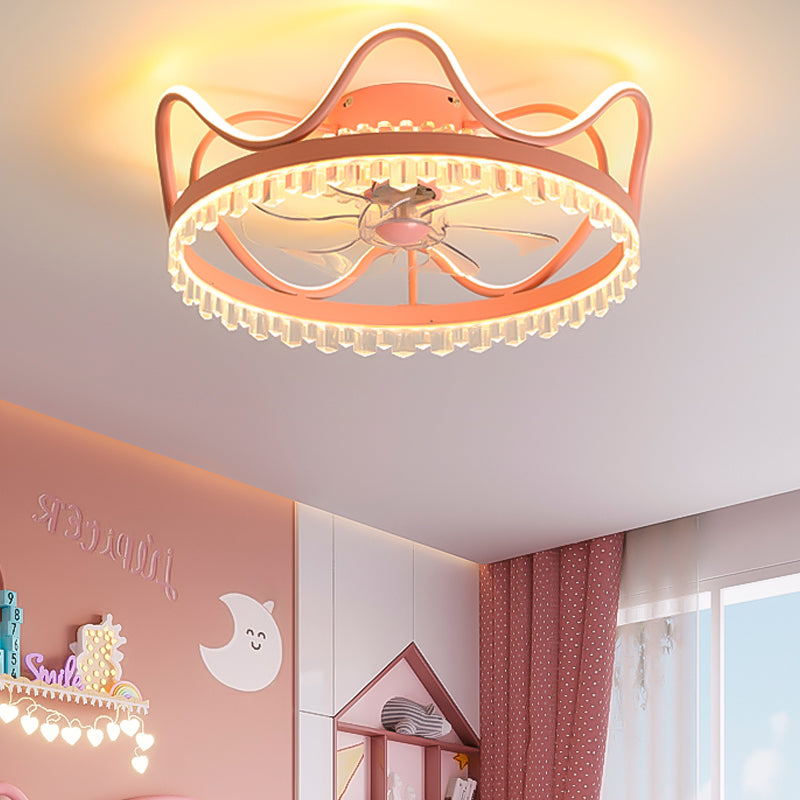 Metal Crown Shape Ceiling Fans Kid Style 2-Lights Ceiling Fan Lamp Fixture