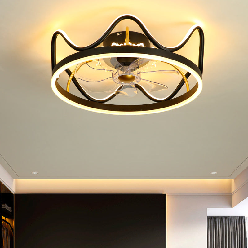 Metal Crown Shape Ceiling Fans Kid Style 2-Lights Ceiling Fan Lamp Fixture