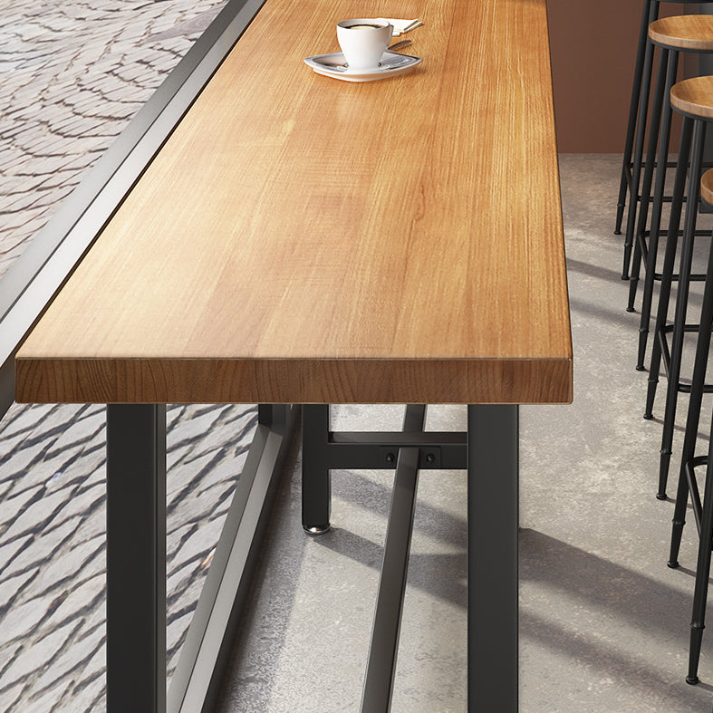 Wood Natural Bistro Accent Dining Table Modern Rectangle Footrest Pub Table