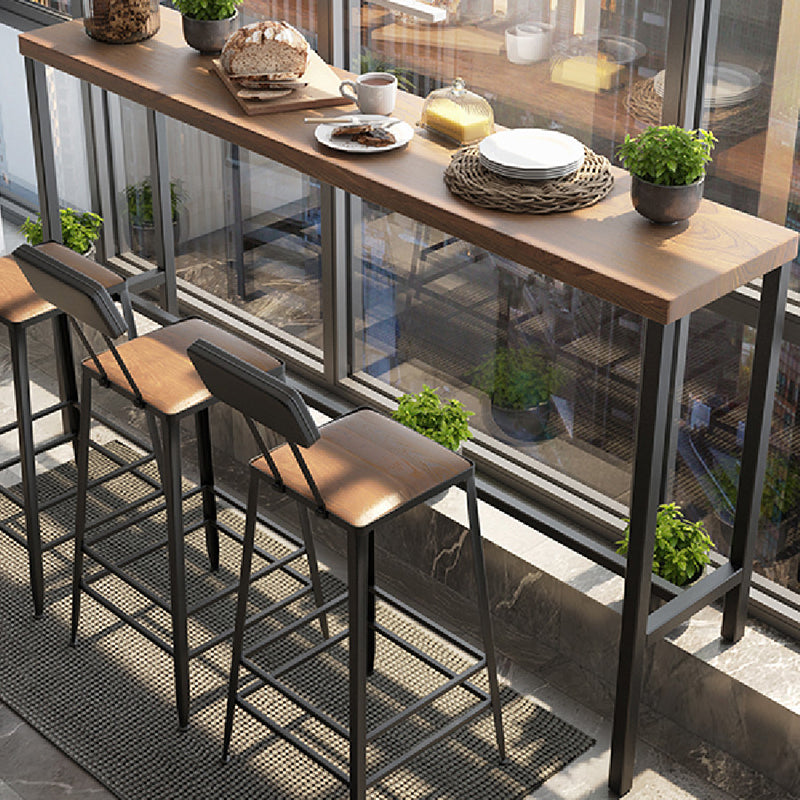 Pine Wood Bar Dining Table Industrial Rectangle Bar Table with Trestle for Balcony