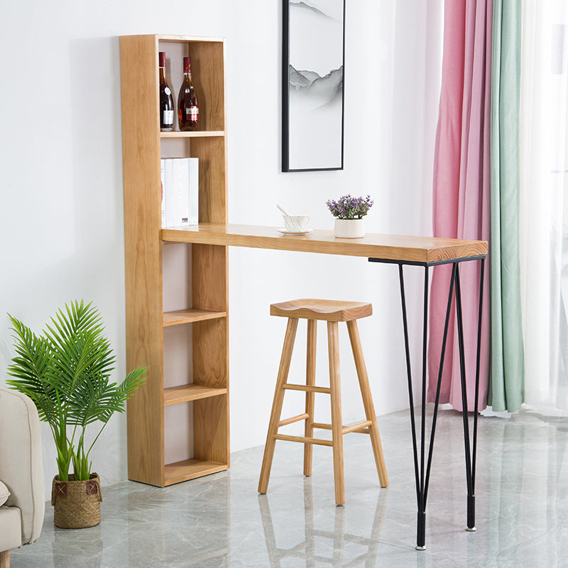 Pine Wood Bar Dining Table Modern Rectangle Bar Table with Double Pedestal for Living Room