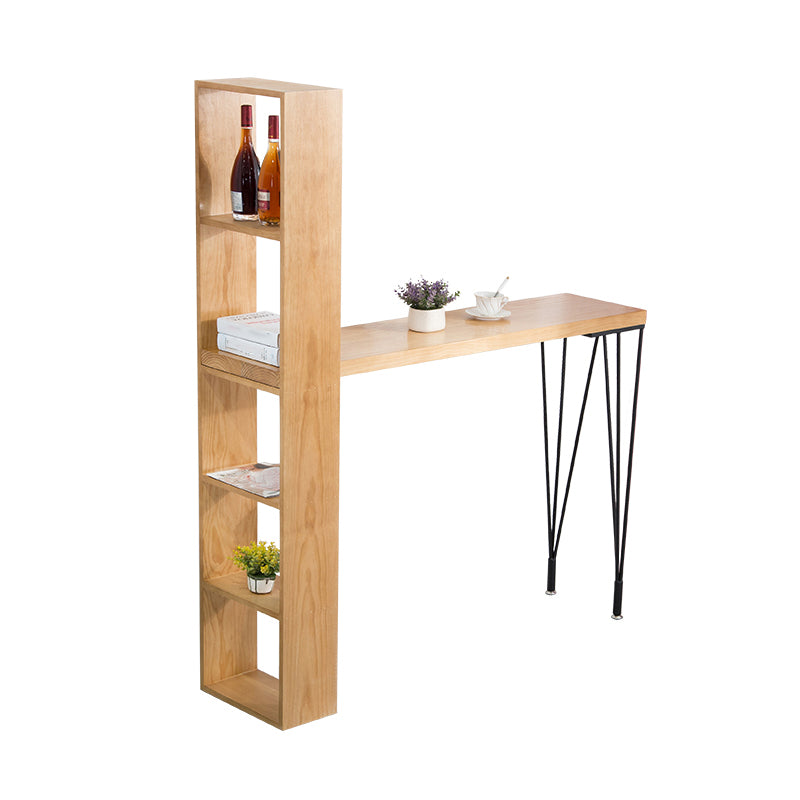 Pine Wood Bar Dining Table Modern Rectangle Bar Table with Double Pedestal for Living Room