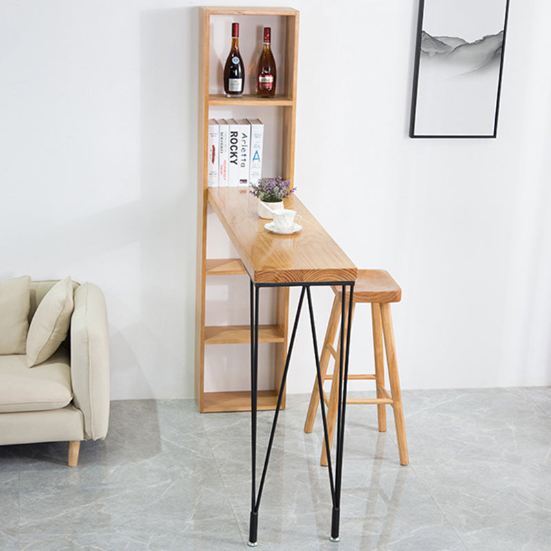 Pine Wood Bar Dining Table Modern Rectangle Bar Table with Double Pedestal for Living Room