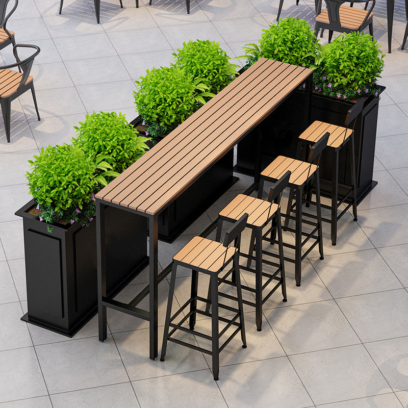 Wood Bar Dining Table Industrial Rectangle Bar Table with Trestle for Milk Tea Shop