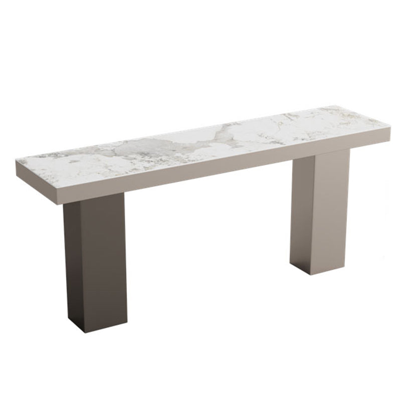 Stone Bar Dining Table Modern Rectangle Bar Table with Double Pedestal for Porch