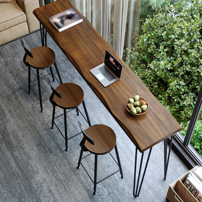 Pine Wood Bar Dining Table Industrial Rectangle Bar Table with 4 Legs Pedestal for Balcony