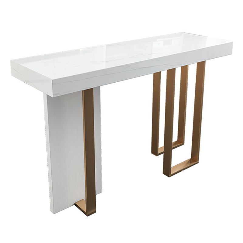 Stone Bar Dining Table Glam Rectangle Bar Table with 3 Legs Pedestal for Dining Room