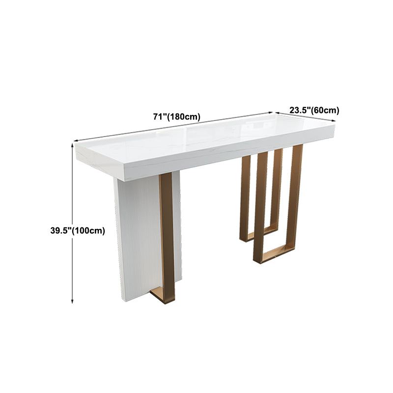 Stone Bar Dining Table Glam Rectangle Bar Table with 3 Legs Pedestal for Dining Room